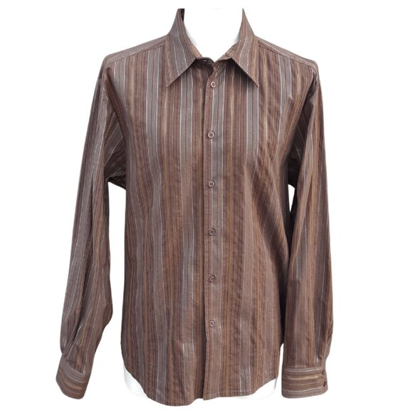 Le Chateau SZ Large Men's Brown Striped Button Up Shirt ⚡️ 3 for $55⚡️ - Picture 1 of 13